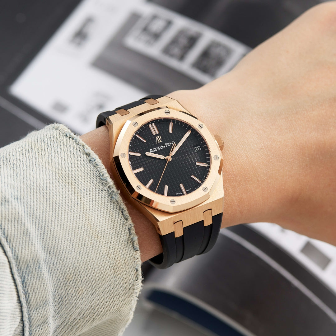 Oak Selfwinding - Rose Gold Black Leather Strap