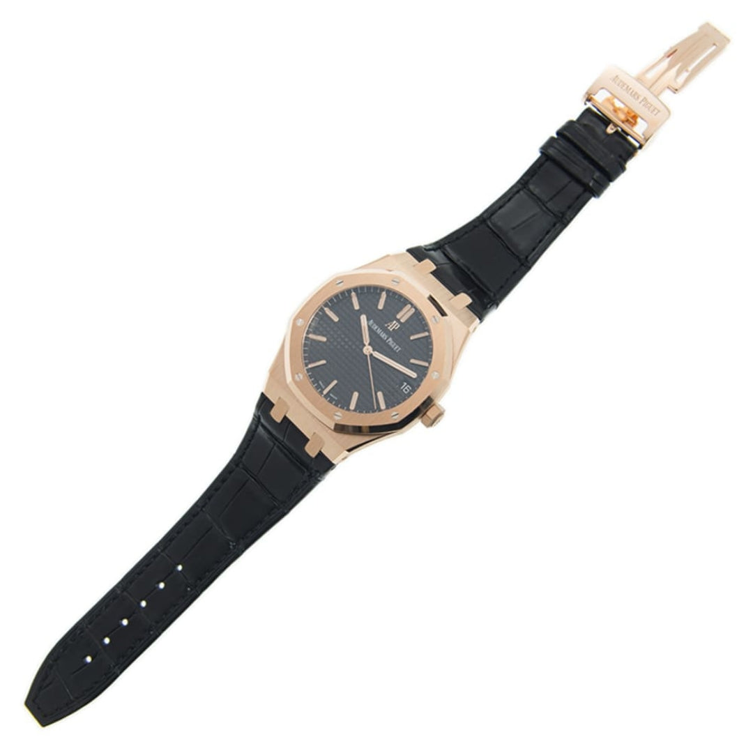 Oak Selfwinding - Rose Gold Black Leather Strap
