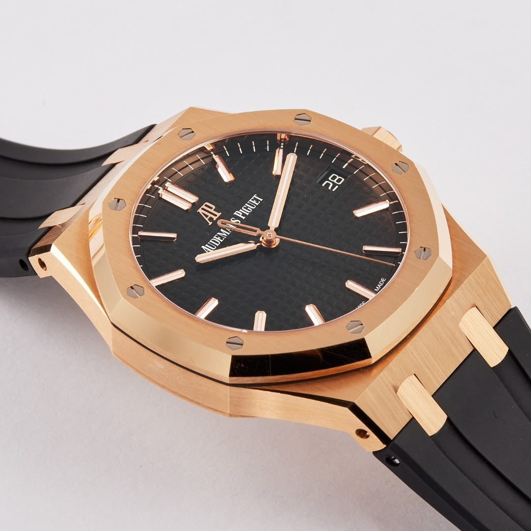 Oak Selfwinding - Rose Gold Black Leather Strap