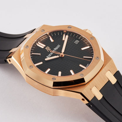 Oak Selfwinding - Rose Gold Black Leather Strap