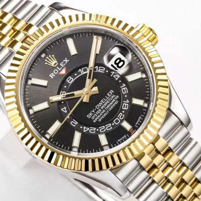 Sky-Dweller - Two-Tone Black Dial Fluted Bezel
