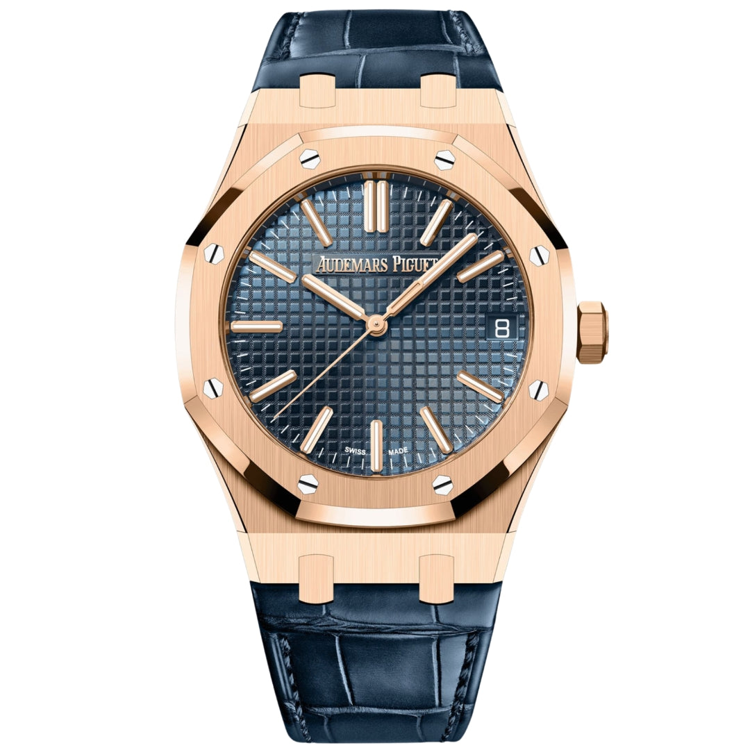 Oak Selfwinding - Rose Gold Blue Leather Strap