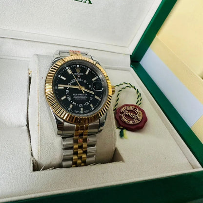 Sky-Dweller - Two-Tone Black Dial Fluted Bezel