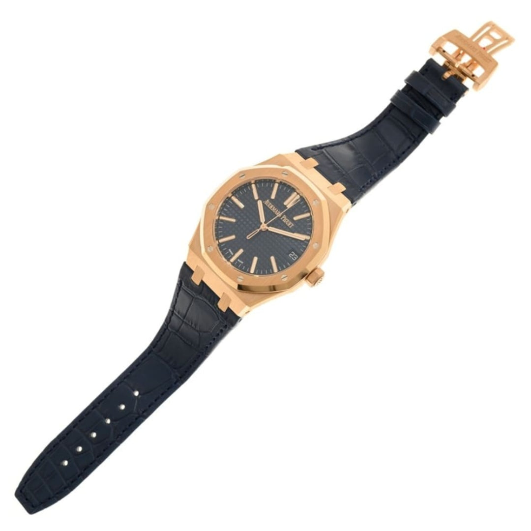 Oak Selfwinding - Rose Gold Blue Leather Strap