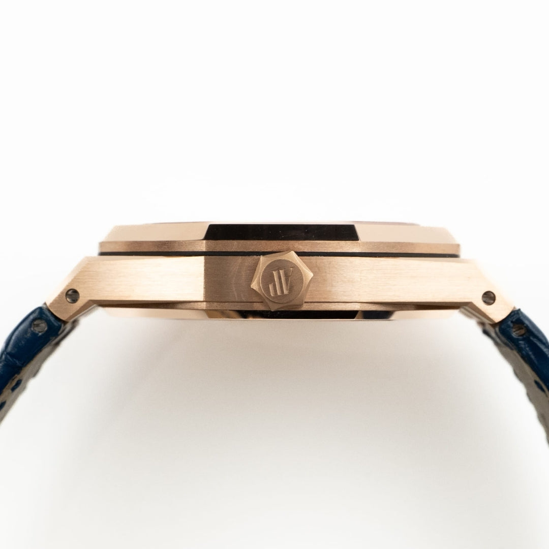 Oak Selfwinding - Rose Gold Blue Leather Strap