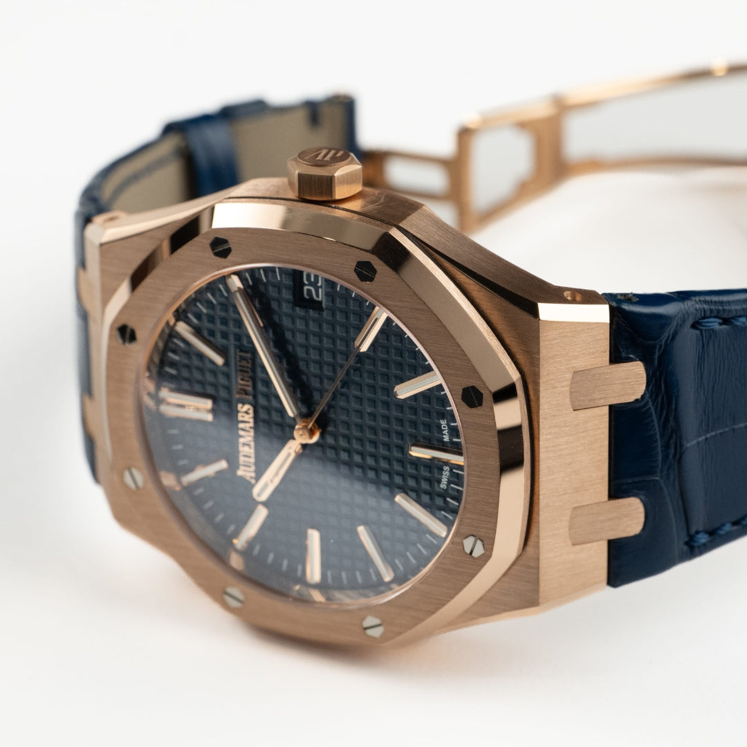 Oak Selfwinding - Rose Gold Blue Leather Strap