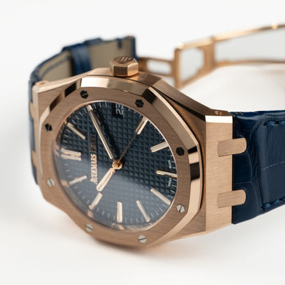 Oak Selfwinding - Rose Gold Blue Leather Strap