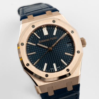Oak Selfwinding - Rose Gold Blue Leather Strap