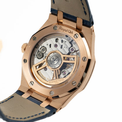 Oak Selfwinding - Rose Gold Blue Leather Strap