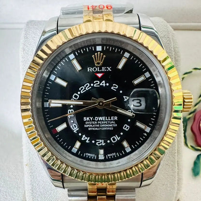 Sky-Dweller - Two-Tone Black Dial Fluted Bezel
