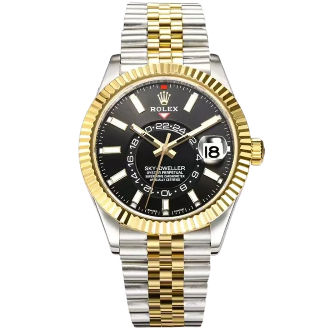 Sky-Dweller - Two-Tone Black Dial Fluted Bezel