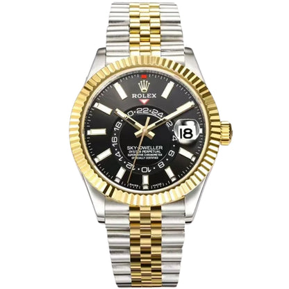 Sky-Dweller - Two-Tone Black Dial Fluted Bezel