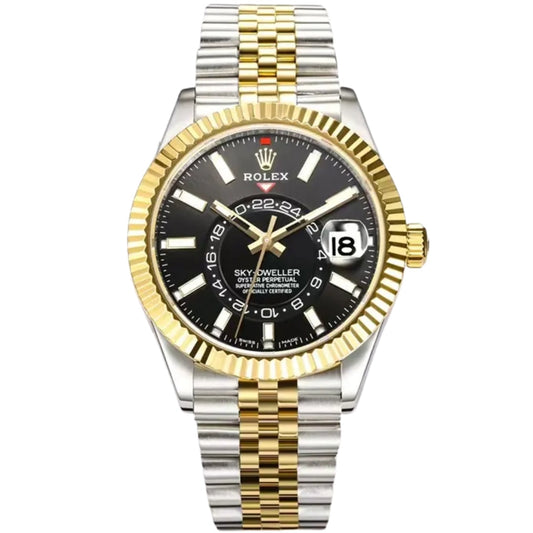 Sky-Dweller - Two-Tone Black Dial Fluted Bezel
