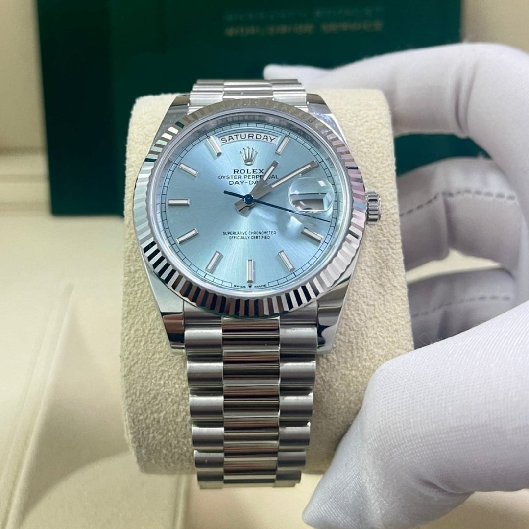 White Gold Ice Blue Dial President