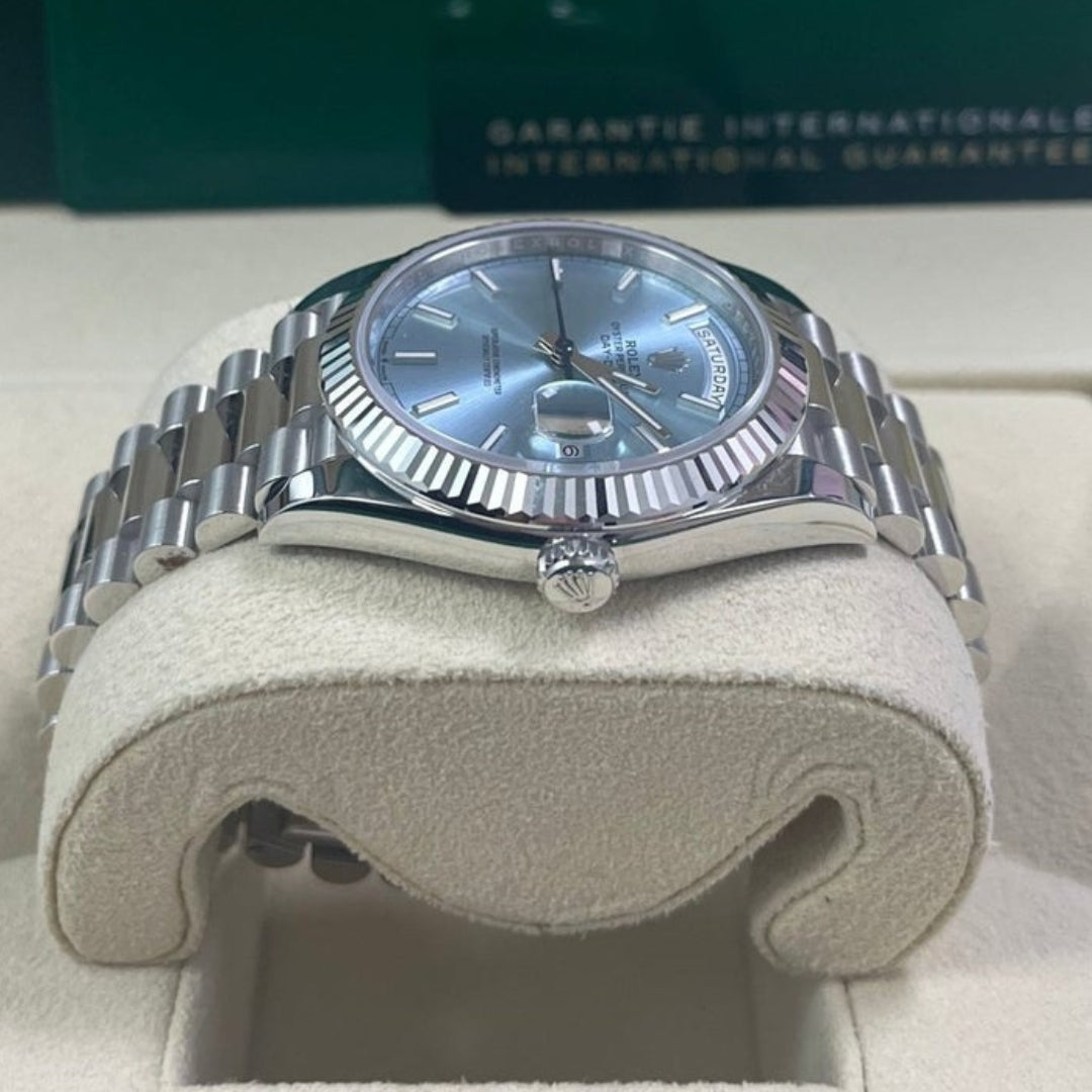 White Gold Ice Blue Dial President