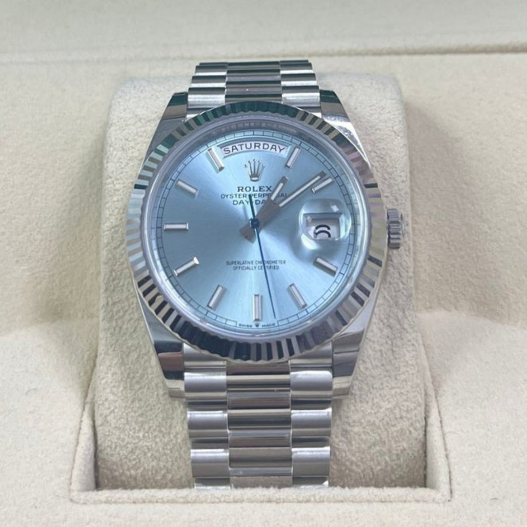 White Gold Ice Blue Dial President