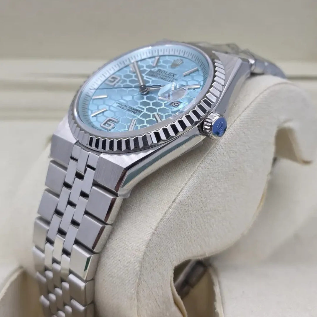 Land-Dweller - Ice Blue Honeycomb Dial Fluted Bezel