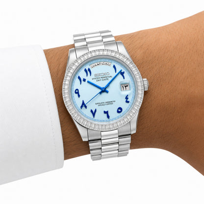 Mod | Day-Date Ice Blue Arabic (Baguette Bezel)