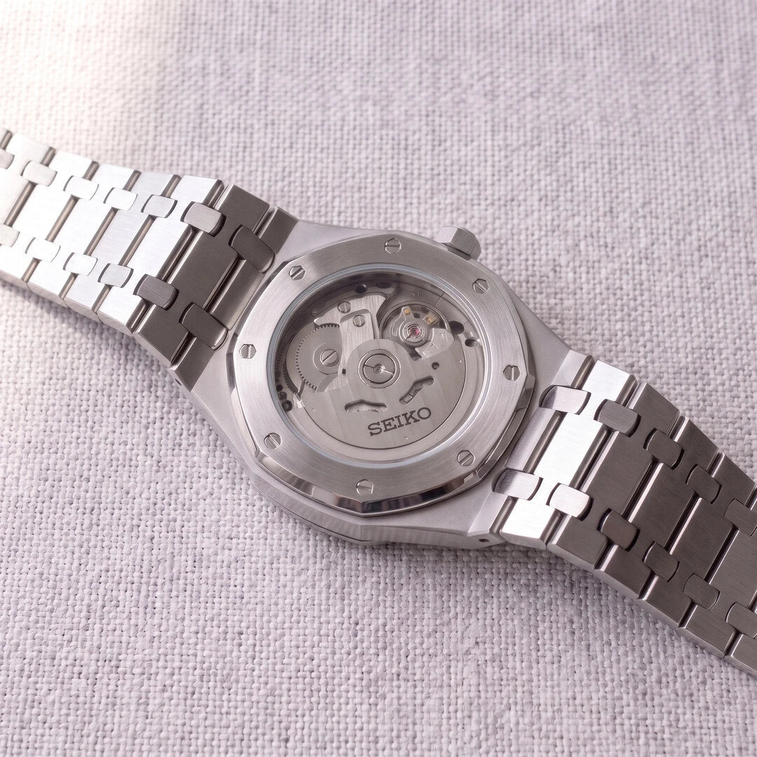 Mod | Royal Oak Black — Fondo abierto con rotor SEIKO plateado