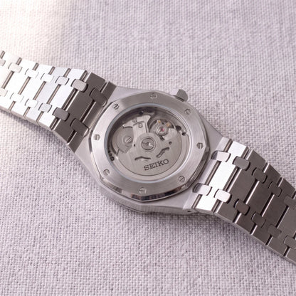 Mod | Royal Oak Black — Fondo abierto con rotor SEIKO plateado