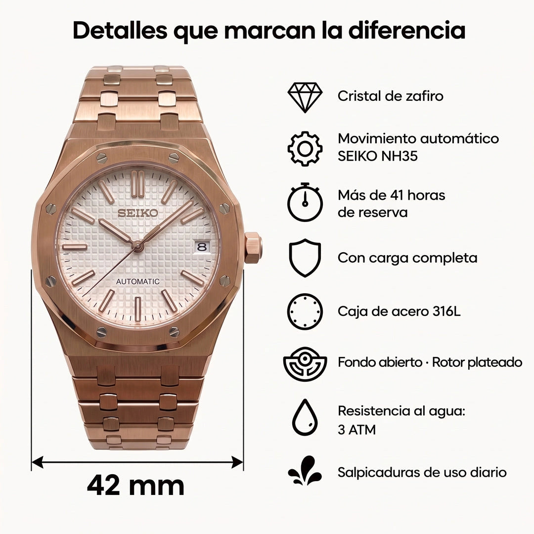 Mod | Royal Oak Rose Gold White — Especificaciones