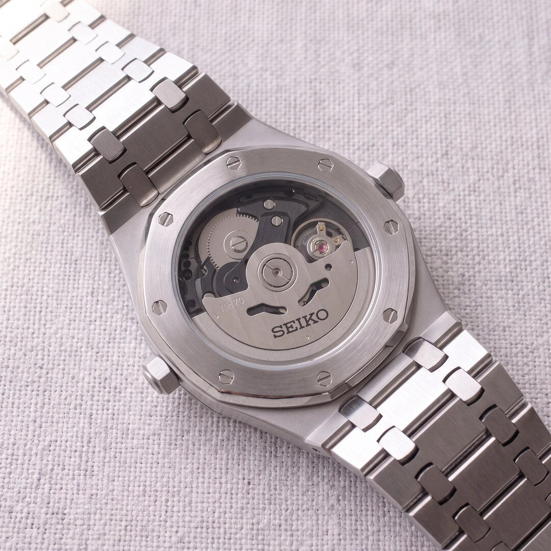 Mod | Royal Oak Skeleton — Fondo abierto con rotor SEIKO plateado