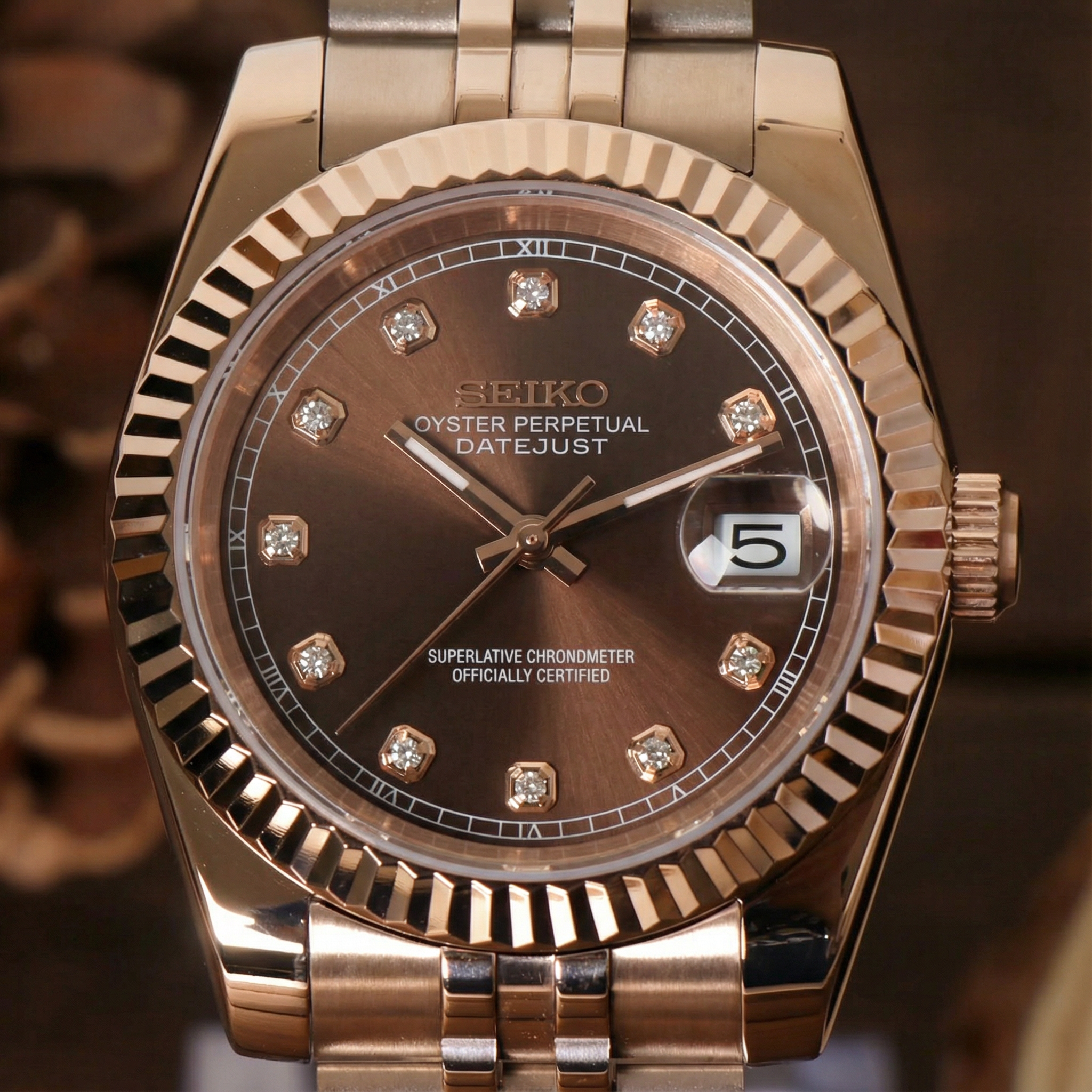 Mod | Datejust Chocolate Crystals Rose Gold
