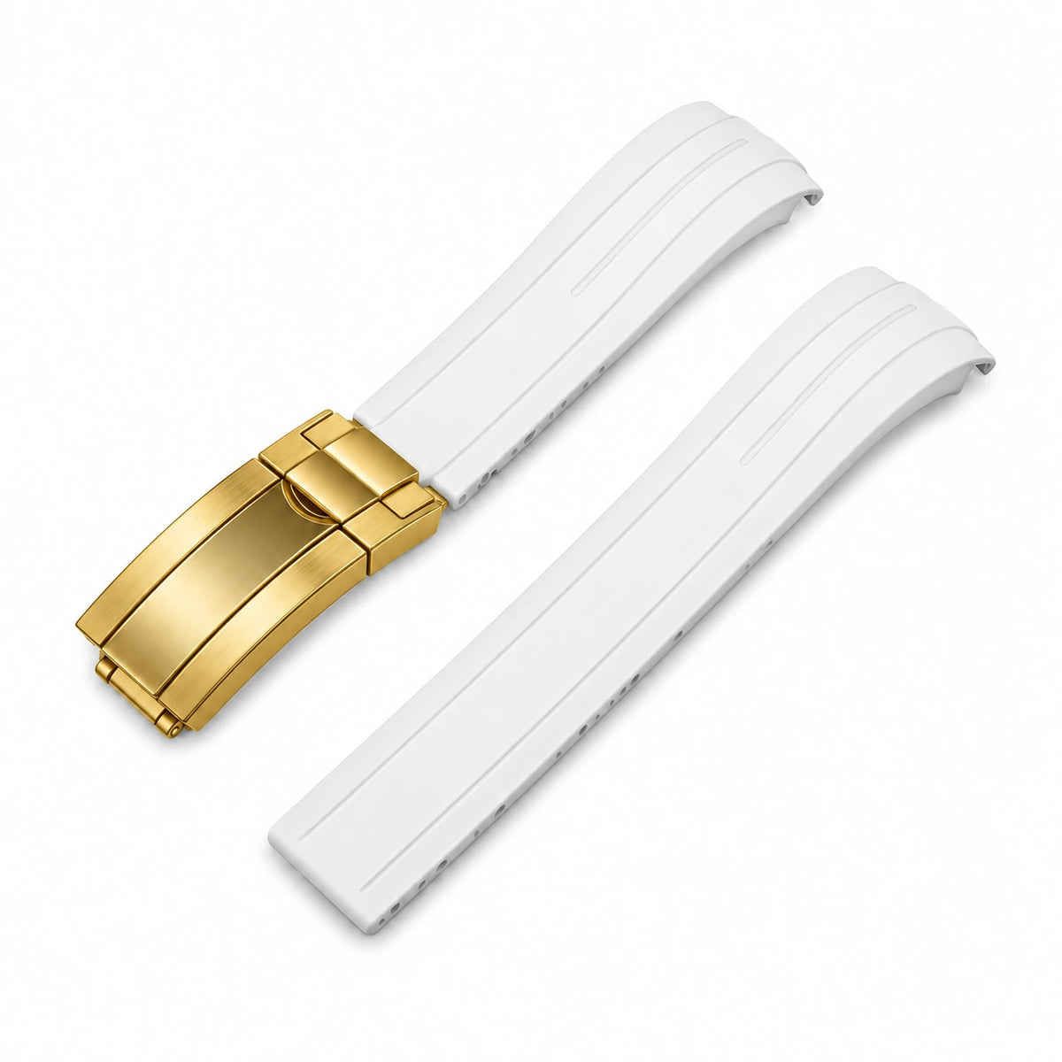 Correa de caucho Blanco con Cierre desplegable (deployant clasp) color Dorado