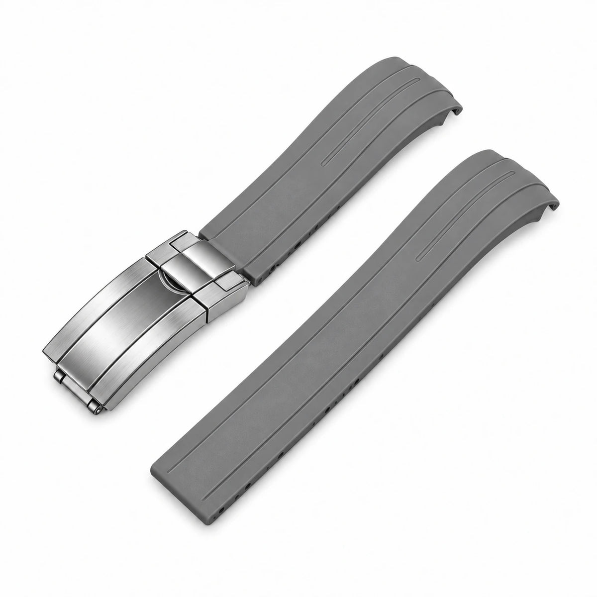 Correa de caucho Gris con Cierre desplegable (deployant clasp) color Plateado