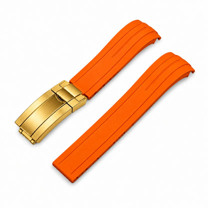 Correa de caucho Naranja con Cierre desplegable (deployant clasp) color Dorado