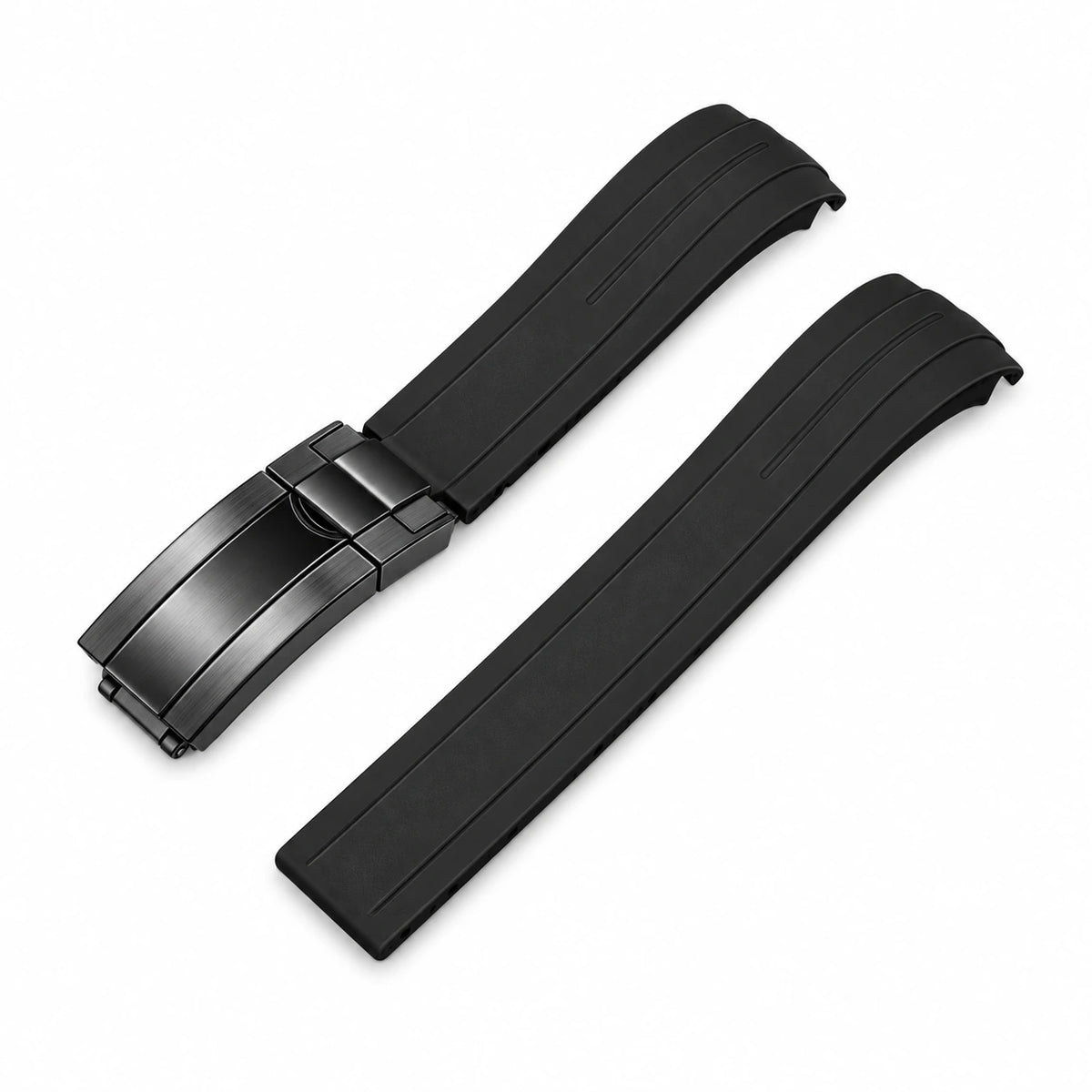 Correa de caucho Negro con Cierre desplegable (deployant clasp) color Negro