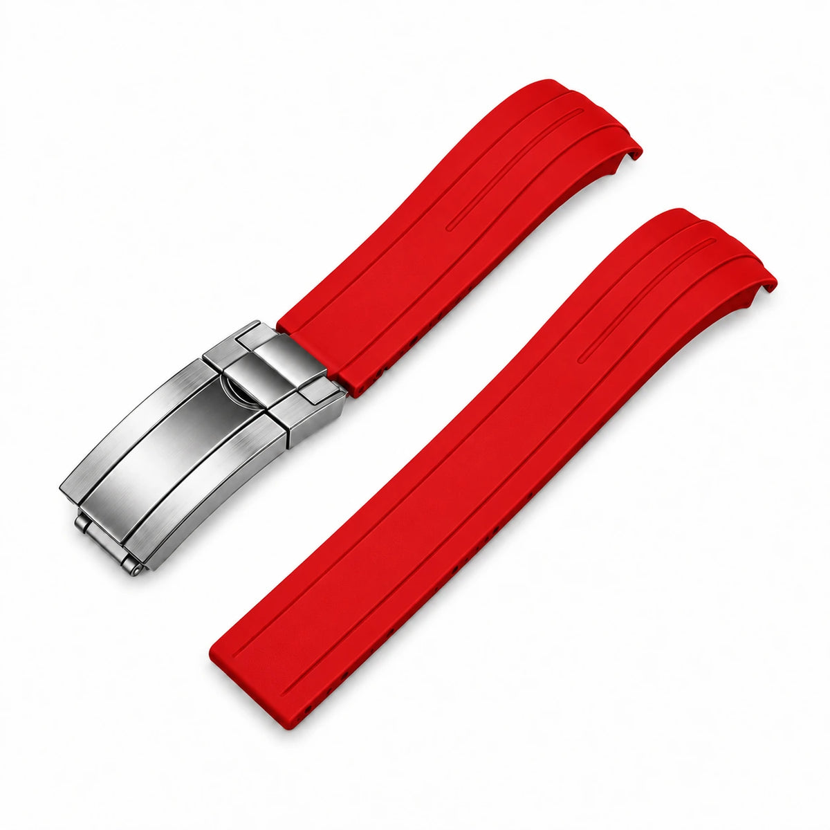 Correa de caucho Rojo con Cierre desplegable (deployant clasp) color Plateado
