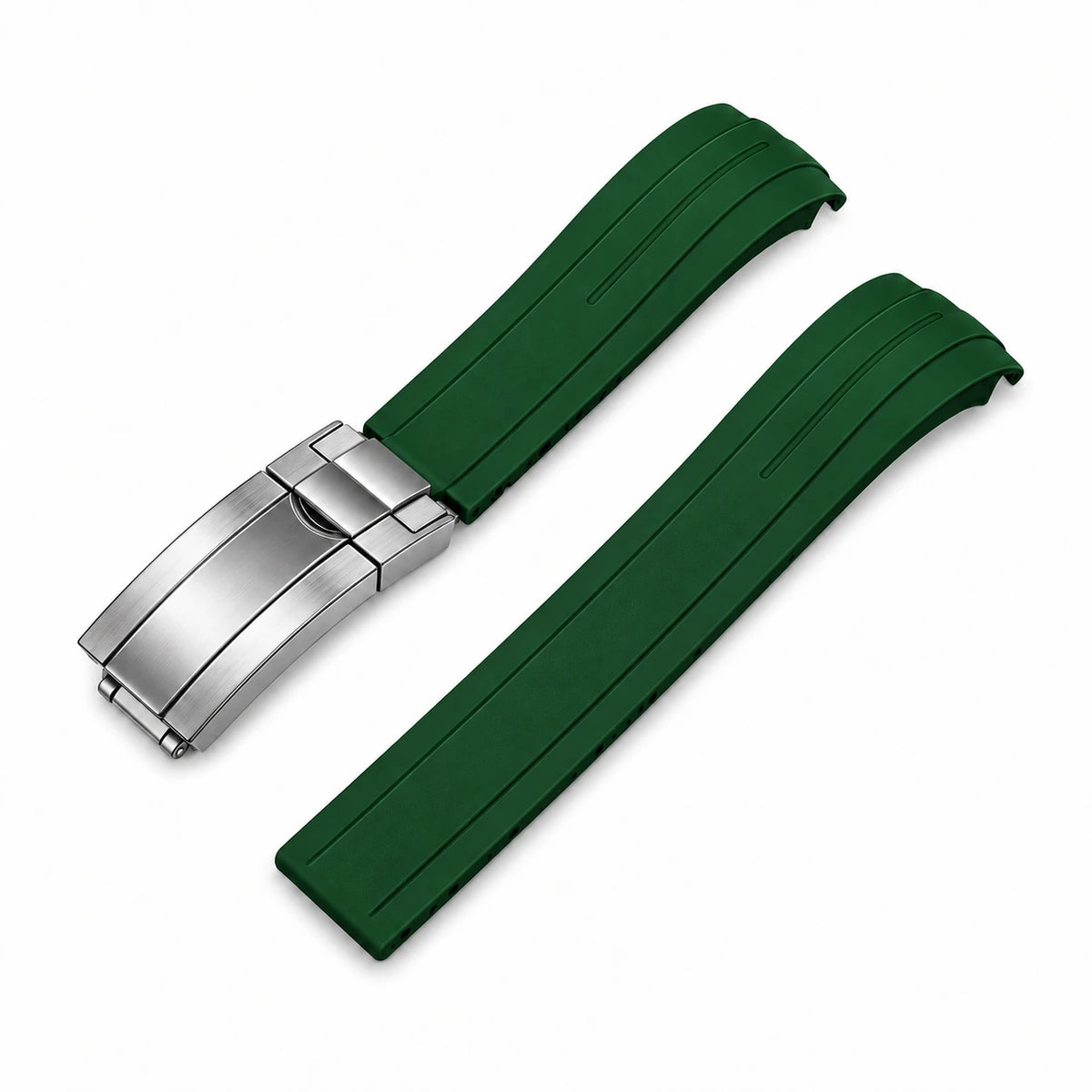 Correa de caucho Verde con Cierre desplegable (deployant clasp) color Plateado