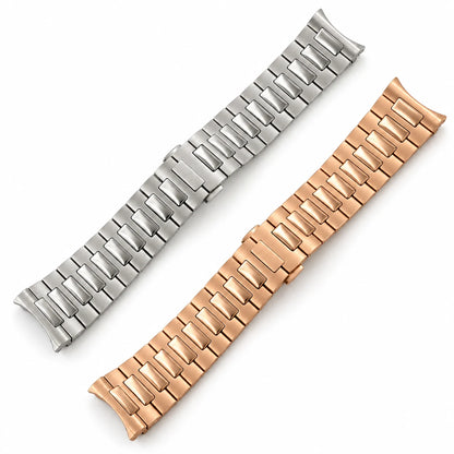 Correas Nautilus plateada y oro rosa sobre fondo blanco