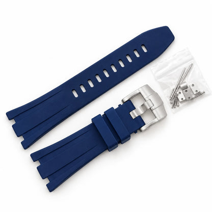 Correa de caucho Royal Oak Azul, hebilla Plateado, fondo blanco