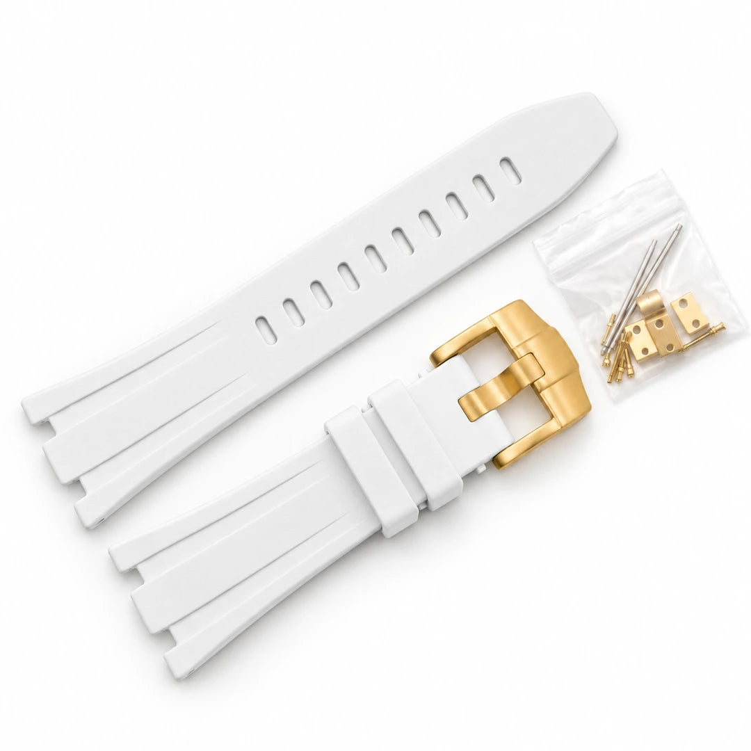 Correa de caucho Royal Oak Blanco, hebilla Dorado, fondo blanco