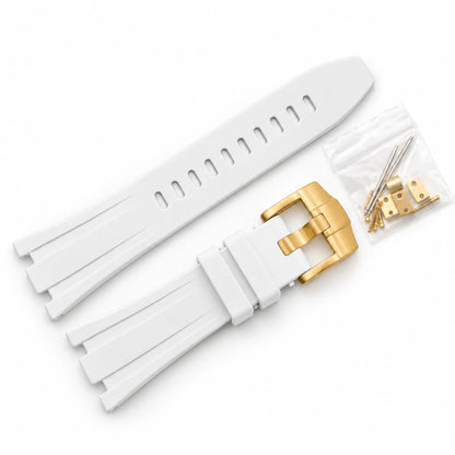 Correa de caucho Royal Oak Blanco, hebilla Dorado, fondo blanco